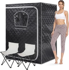 2 Person Sauna Portable Steam Sauna Tent with 2 Folding Chairs, Full Size at Hom
