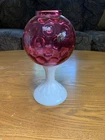 Vintage Fenton Cranberry Dot Optic w Milk Glass Base Ivy fairy lamp