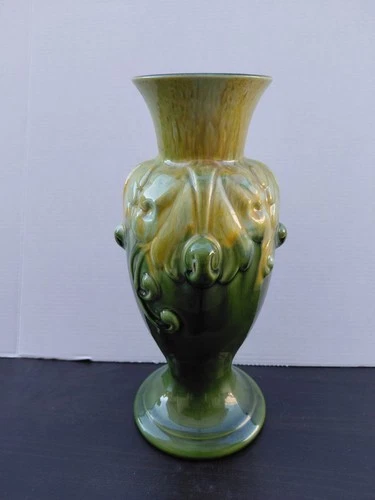 Vintage Haeger USA Green and Yellow Drip Glaze Bud Vase 12"