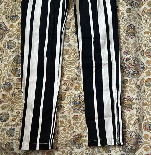 Pinko (Brazil) Ankle Zipper Striped Pants Soft Cotton Black/White 4 - Picture 4 of 13