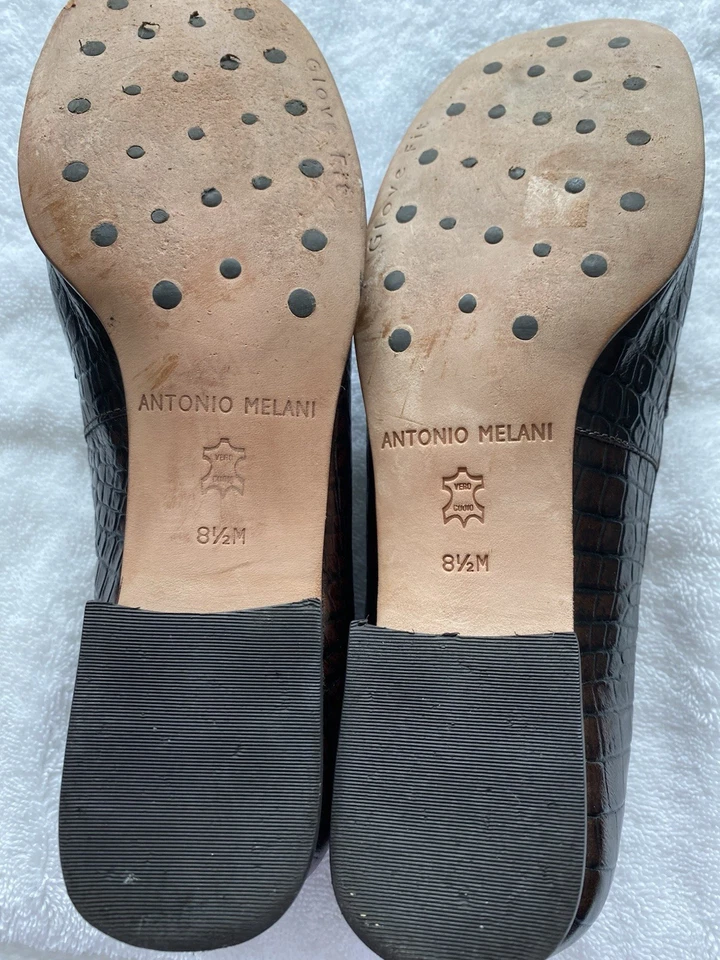 Mocassins femininos Antonio Melani~tamanho 81/2 marrom~impressão de crocodilo~couro~ sapatos  - Imagem 4 de 4