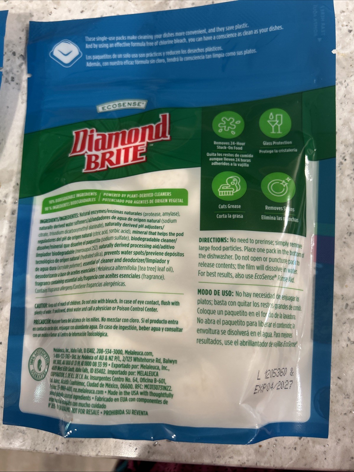 Melaleuca - Ecosense Diamond Brite Dishwasher Pods 30 Packs New - Exp 04/2027