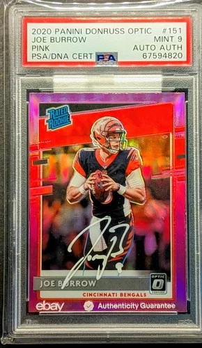 JOE BURROW Rookie Auto 2020 Optic Pink Holo Prizm Rated Rookie PSA 9 Mint SP RC
