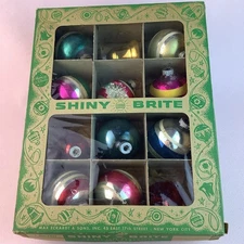 Vintage SHINY BRITE Mercury Glass Assorted Ornaments-Original Shiny Brite Box-12