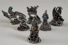 LOT (6) CCI Fantasy Pewter Figurines Castle Dragon Wizard Pegasus Unicorn Fairy