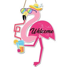 Tondiamo Flamingo Welcome Sign Wood Front Door Decor Summer Hanging Rustic De...