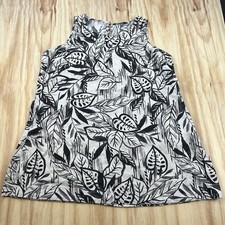 Tahari Women's 3X Plus Black White Floral 100% Linen Sleeveless Resort Dress
