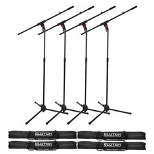 DJ Pro Audio Band Microphone Tripod Boom Stands w Carry Bags Mic Clips 4 Pack