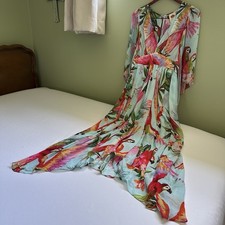 Farm Rio Maxi Dress Macaw Parrot Jungle Blue Tropical Cover Up Women's Sz Small