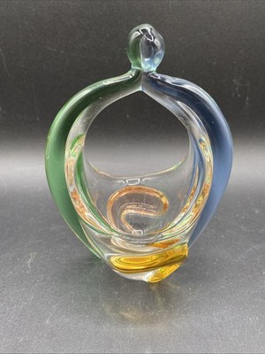 Vintage MCM 1960's Frantisek Zemek Mstisov Rhapsody Art Glass Small Basket 5.5''