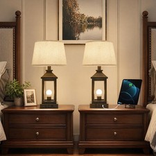 21'' Touch Bedside Lamp Set of 2 USB C A Ports Bedroom Living Room Black Gold