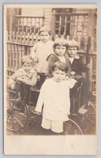 Vintage Real Photo Postcard of Children with Wagon AZO Stamp Box