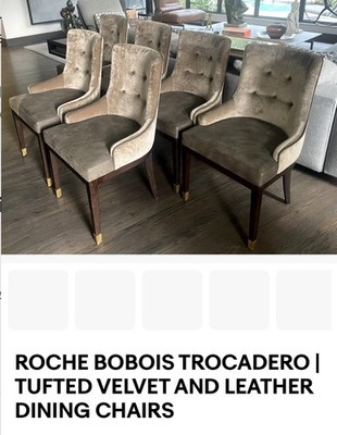 Roche Bobois Trocadero Velvet and Leather Dining Chairs