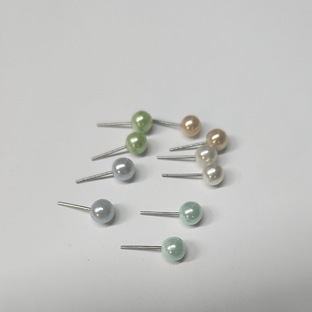 Plastic Post Earrings Charisma 12-Pair Mixed Color Pearl Stud