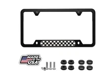 Mini Cooper Checkered Flag Black License Plate Frame Including Mounting Hardware
