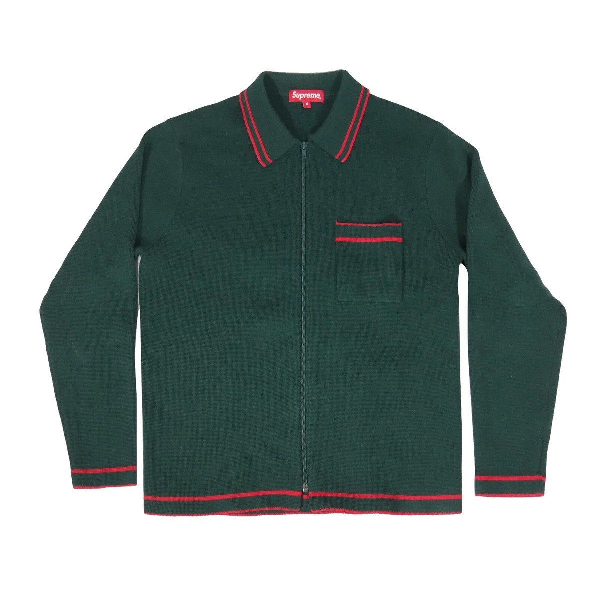 Supreme Merino Wool Zip Polo Sweater FW16 Green/Red Size M Supreme Merino Wool Zip Polo Sweater FW16 Green/Red Size M