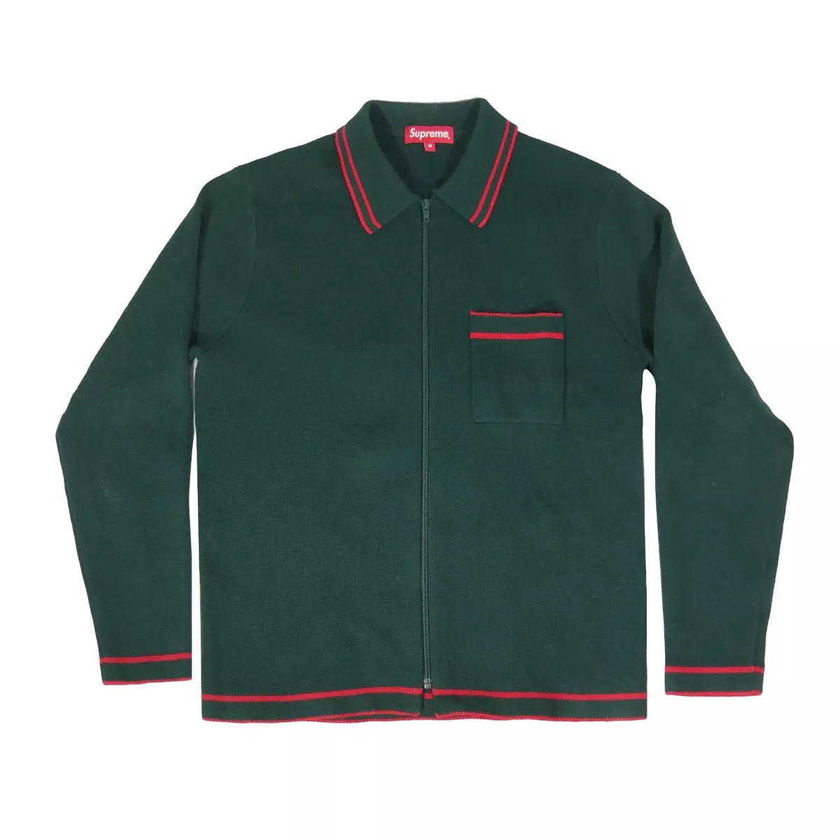 Supreme Merino Wool Zip Polo Sweater FW16 Green/Red Size M