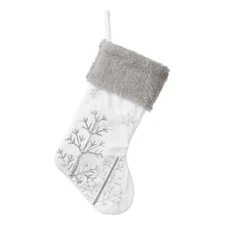 Glitzhome 21"  Christmas Tree Snowflake Fleece Stocking One Size White~