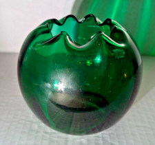 Vintage Blenko 947S Emerald Green Rose Bowl Crimped 1952 Winslow Anderson 4"