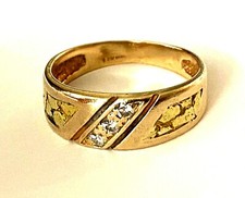 Vintage 14K Yellow Gold Men's Ring Wedding Band 3 Natural Diamond Nugget Size 9