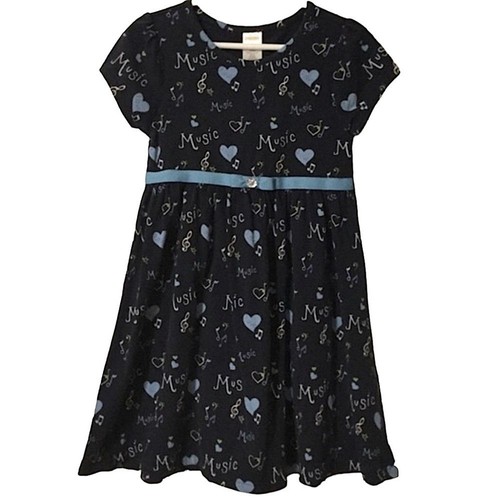 GYMBOREE sz 6 Dress with Musical Notes and Hearts Short Sleeves Blue