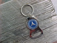 CLASSIC BLUE MERCEDES BENZ LOGO BOTTLE OPENER KEY RING NOS CHROME HARDWARE