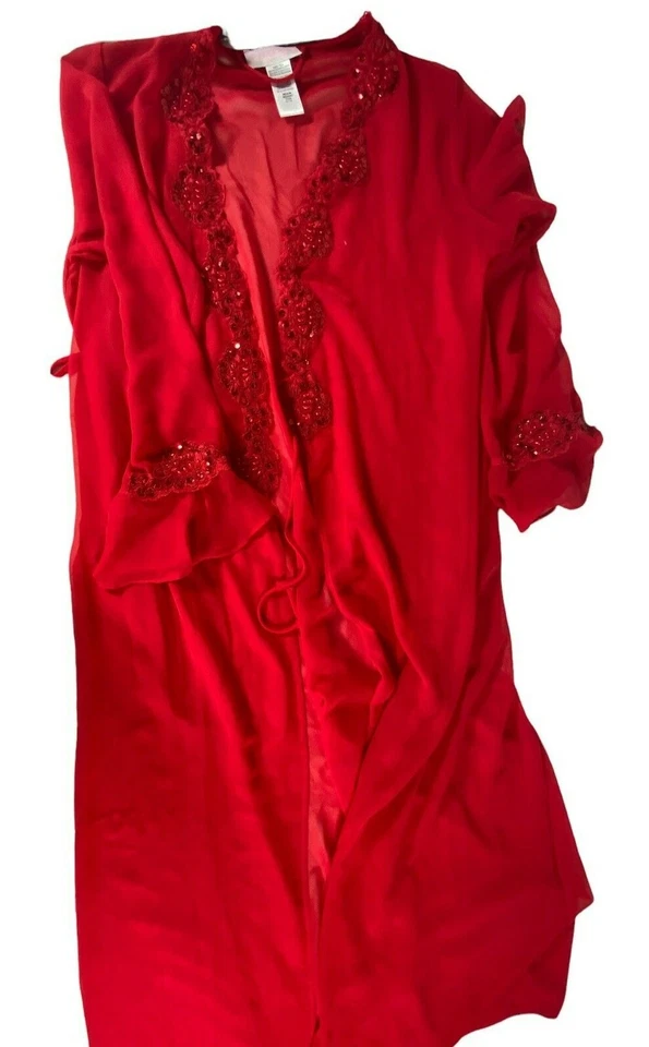 Lucie Ann Bata Mujer Mediana Brillo Rojo Encaje Sólido Bordado Prendas para Dormir Foto 2 de 4