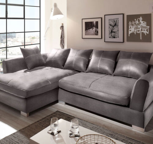 Design Couchgarnitur Grau Sofa K-Leder Eck Sofa Wohnlandschaft Megasofa Links - Bild 1 von 11