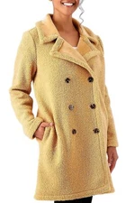 Peace Love World Petite Sherpa Double Breasted Coat Tan