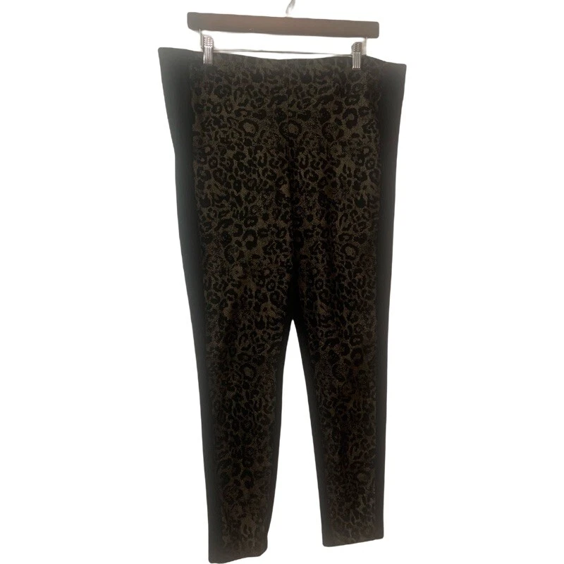 Pantalones Thalia Sodi Negro Estampado Leopardo Gris Metálico Pull On Pointe Talla XL Foto 2 de 4