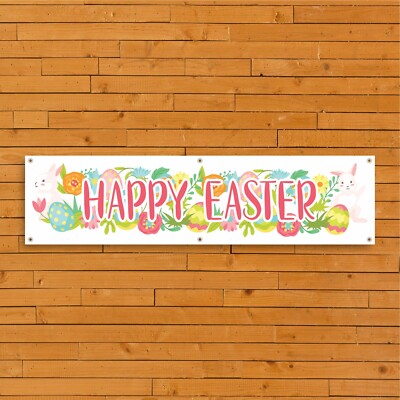 Frohe Ostern PVC Banner 002 - Top Qualität Hase Deko bunt Outdoor Laden Schild