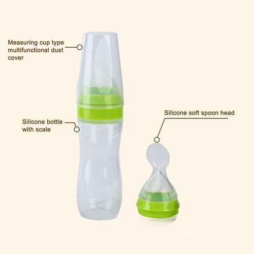 120ml Baby Squeeze Feeding Bottle Silicone with Spoon Food Rice Cereal Feeder US - Picture 5 of 14