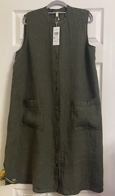 Eileen Fisher - Women's Puckered Organic Linen Sleeveless Dress - Green - Size: Extra Large regular Eileen Fisher - Women's Puckered Organic Linen Sleeveless Dress - Green - Size: Extra Large regular
