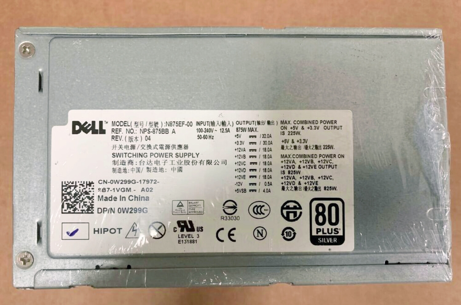 for Dell T5500 T5400 875W power supply H875E00 N875EF00 J556T W299G