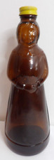 VTG 197OS MRS BUTTERWORTH'S GLASS PANCAKE SYRUP AMBER GLASS BOTTLE METAL LID EUC