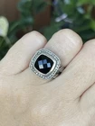 Vintage David Yurman Albion 925 Silver Black Onyx Diamond Ring size 7