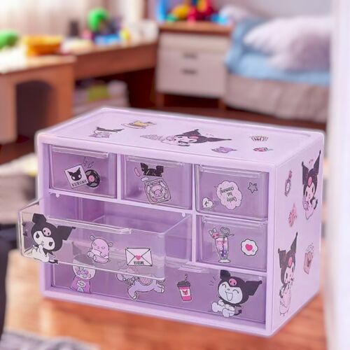 Sanrio Miniso 6 Storage Grid Desktop Drawer Type Organizing Box Kuromi Stickers - Picture 3 of 5