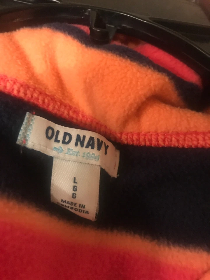 Pullover polar a rayas con cremallera 1/4 naranja y negro GapKids para niños XL 12-14 nuevo Foto 3 de 3