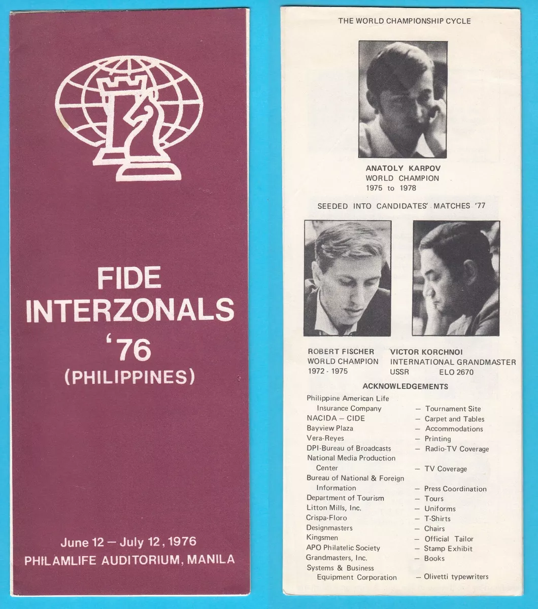 FIDE INTERZONALS '76 Philippines Chess programme BOBBY FISCHER