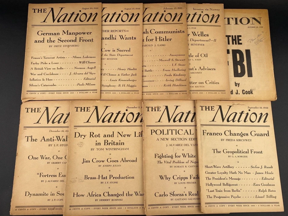 The Nation WWII Magazine Lot 1941–1942 Politics & War Coverage 9 Issue Lot Foto 3 de 4