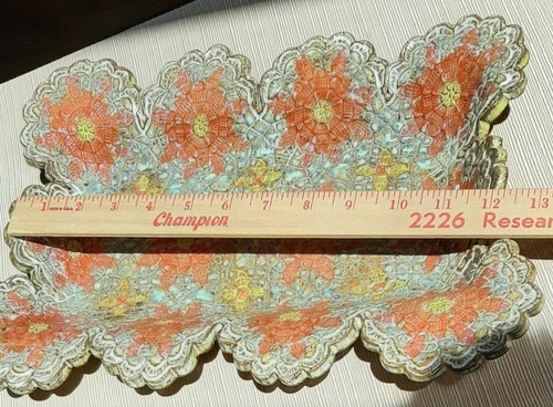BANDEJA DE CERÁMICA ARTE ESTUDIO naranja/amarillo diseño textura floral firmado BOHO 10x12 - Imagen 10 de 12