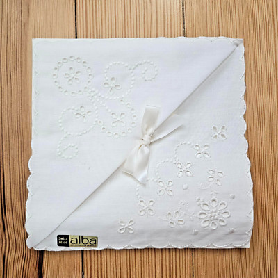 Vtg Alba Handkerchief, White Cotton Eyelet Women Hankie, Swiss Made, New w Tag