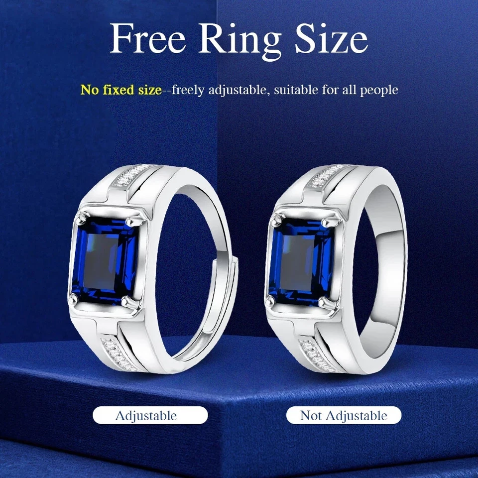 Hermosa caja anillo de piedras preciosas azules sin óxido certificado GRA para hombre Foto 3 de 4