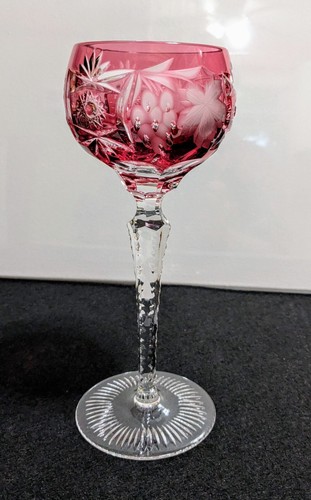 NACHTMANN Traube Cut to Clear Crystal Cranberry Hock Wine Glass, 8.2” Tall - Picture 4 of 9