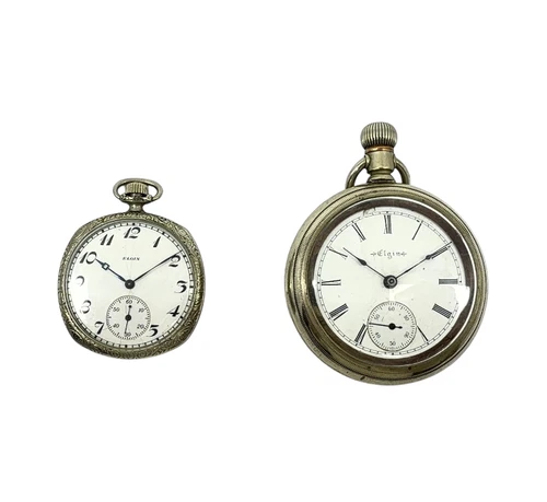 Antique Elgin Silver Tone Pocket Watch Set
