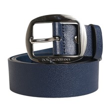 DOLCE & GABBANA Belt Men Blue Classic Leather Metal Buckle 115cm / 46in 430usd