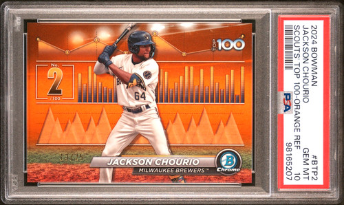 Jackson Chourio /25 PSA 10 2024 Bowman Top 100 Orange Refractor #BTP-2  Brewers