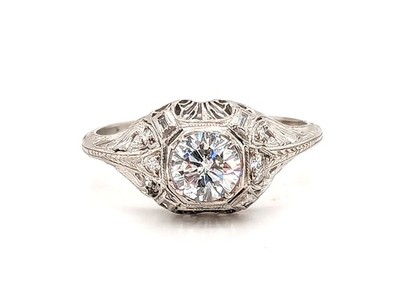 Art Deco Diamond Platinum Engagement Ring 1ct Natural Mined 1920's-1930's