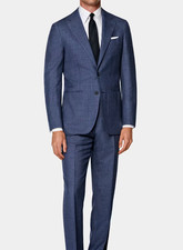 2025 JOS A BANK Mid Blue Plaid Full Suit 40R Wool Tailored Slim Fit