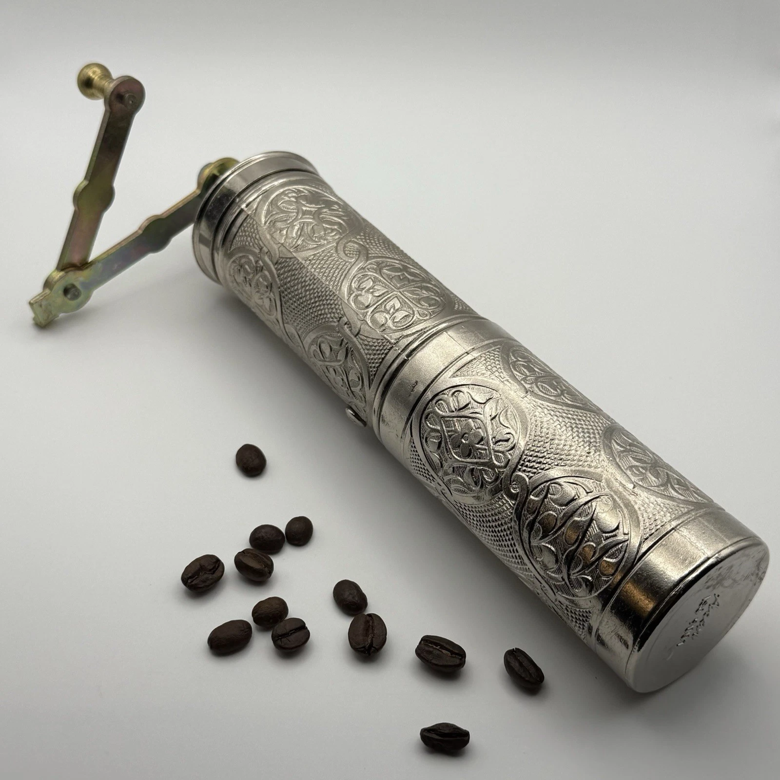 9" Handmade Manual Grinder Mill for Coffee Beans, Salt, Pepper & Spices (Silver)